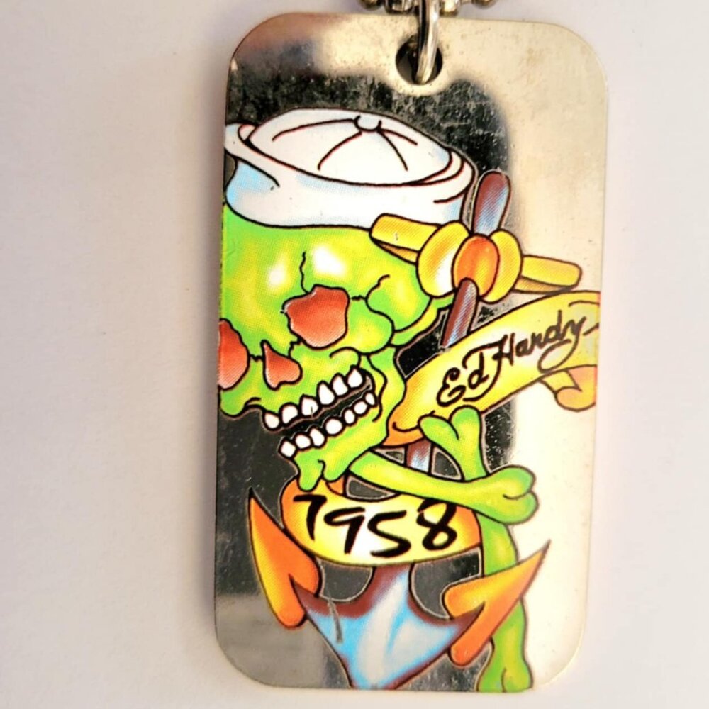 ED HARDY DOGGY TAGS STAINLESS 24" CHAIN....VINTAGE RARE ITEM